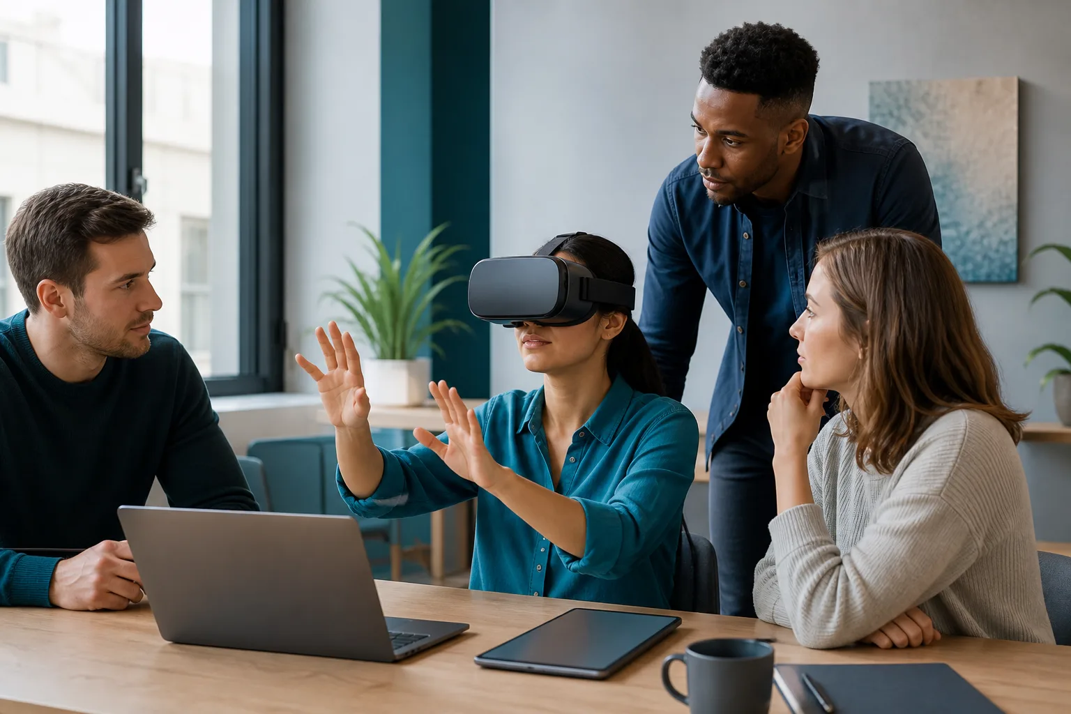 US team discussing an AR VR development project idea