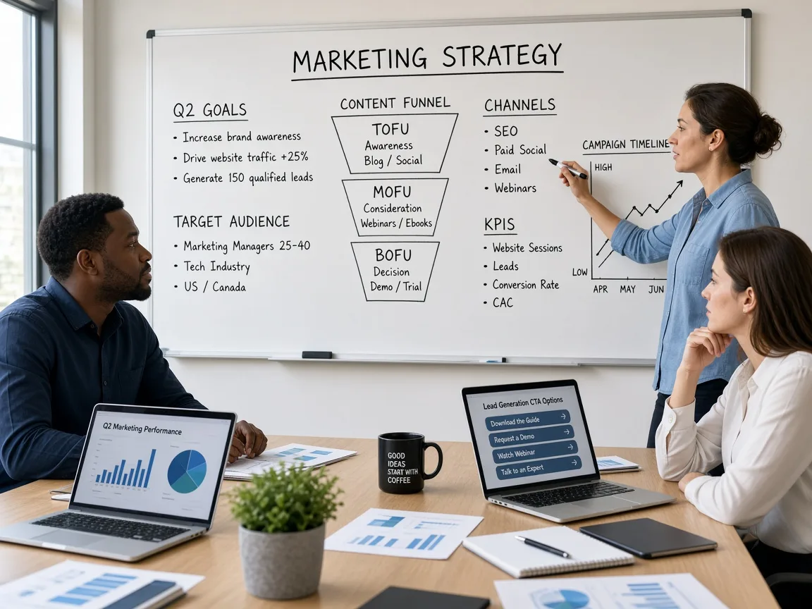Team discussing digital marketing growth opportunities