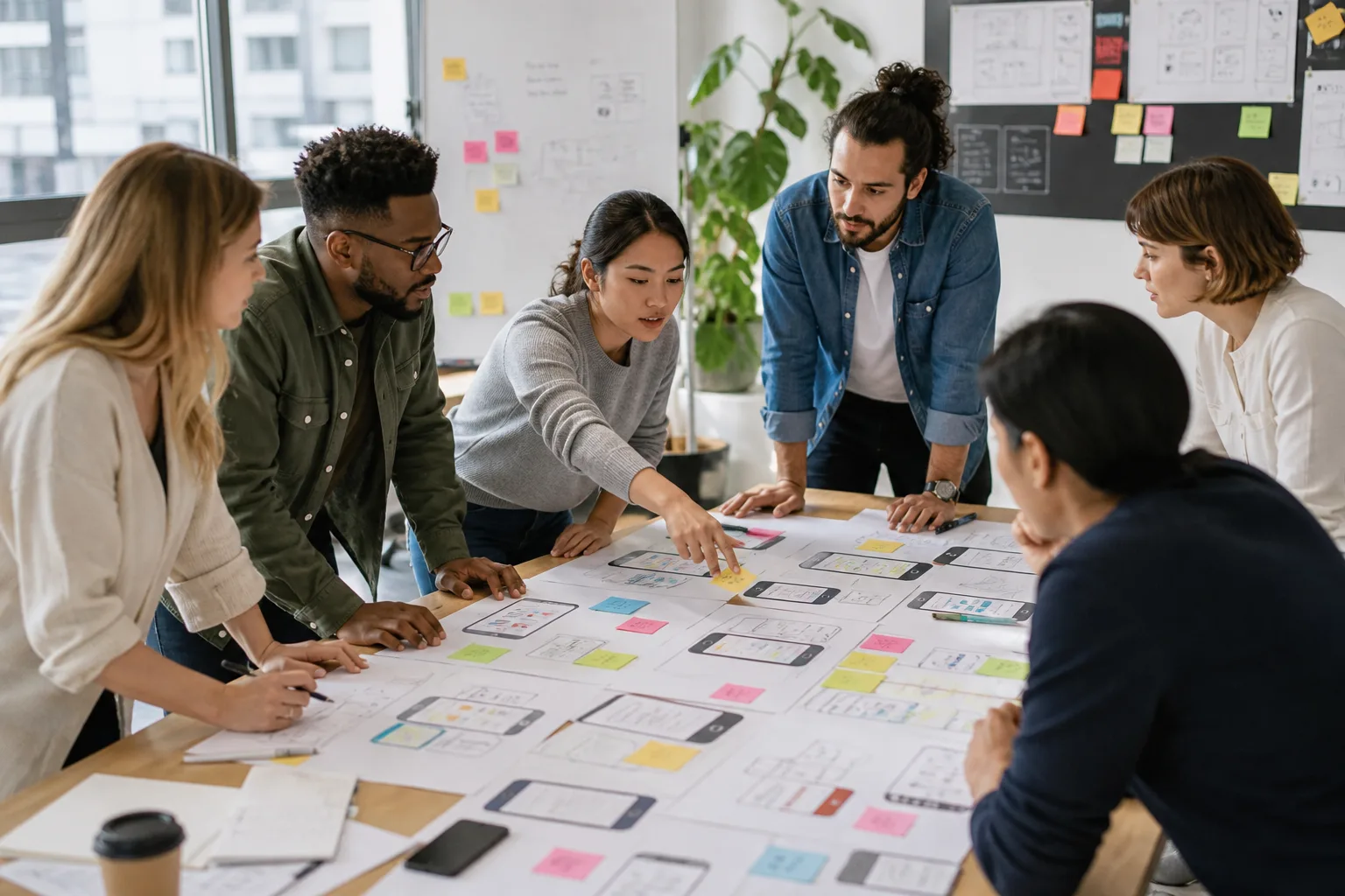 US team discussing a mobile app design project