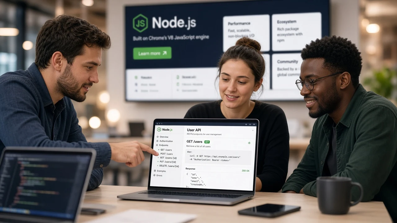 Team discussing NodeJS development requirements