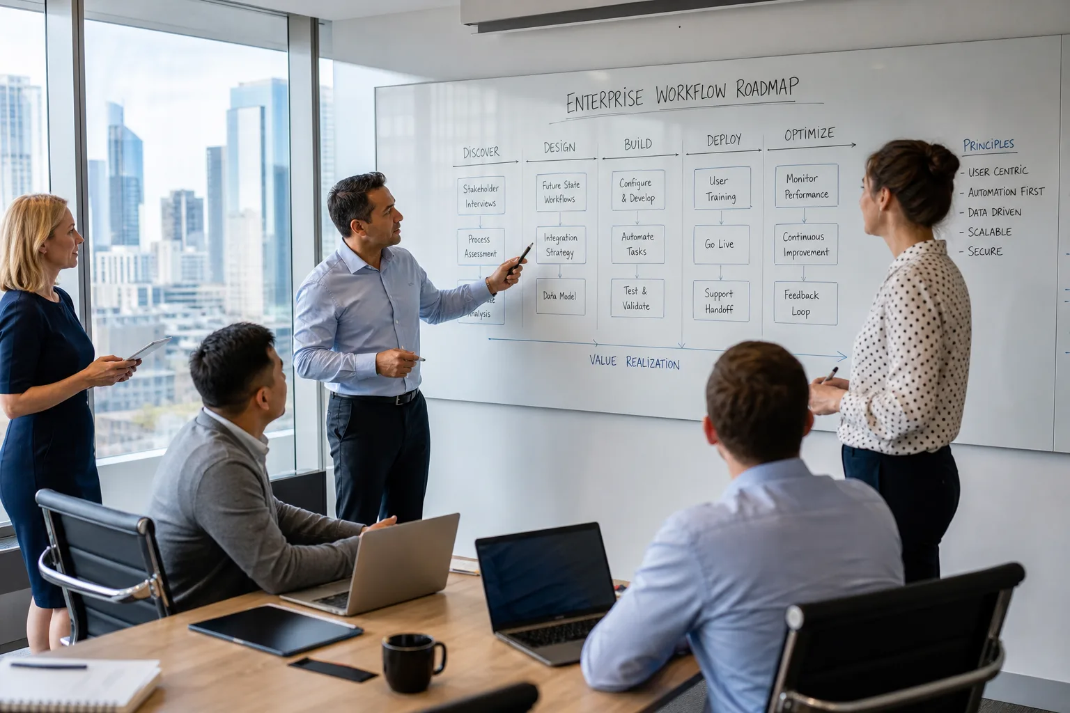 US team discussing ServiceNow consulting needs