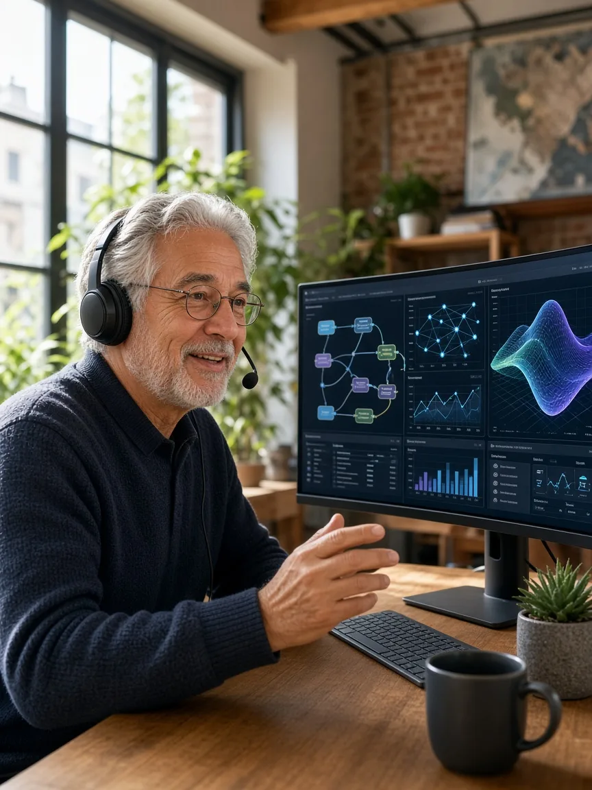 Senior AI engineer collaborating remotely with USA business