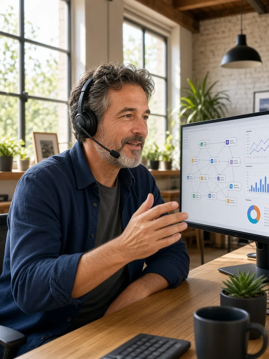 Senior software engineer collaborating with USA business