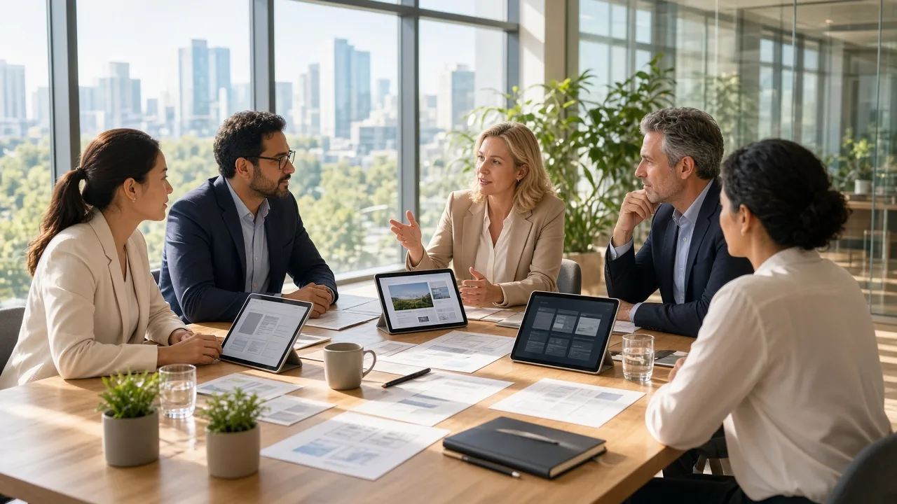 USA business team discussing web design requirements