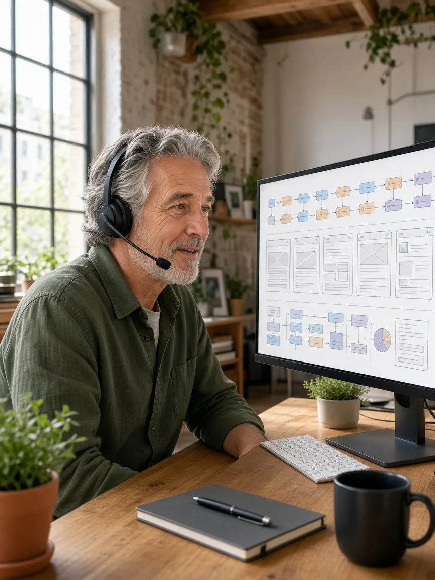 Senior UX designer collaborating remotely with USA business