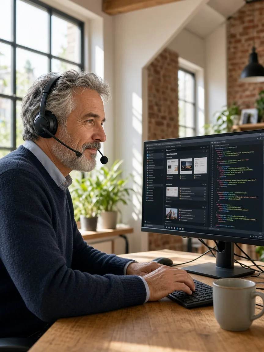 Senior WordPress developer collaborating remotely with USA client