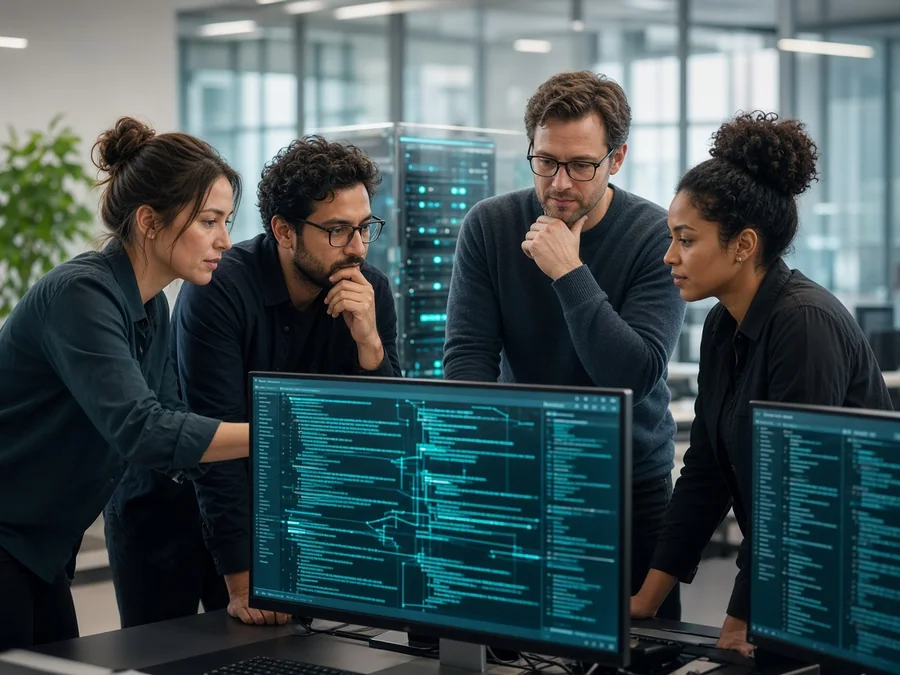 Experienced backend developers collaborating on server systems