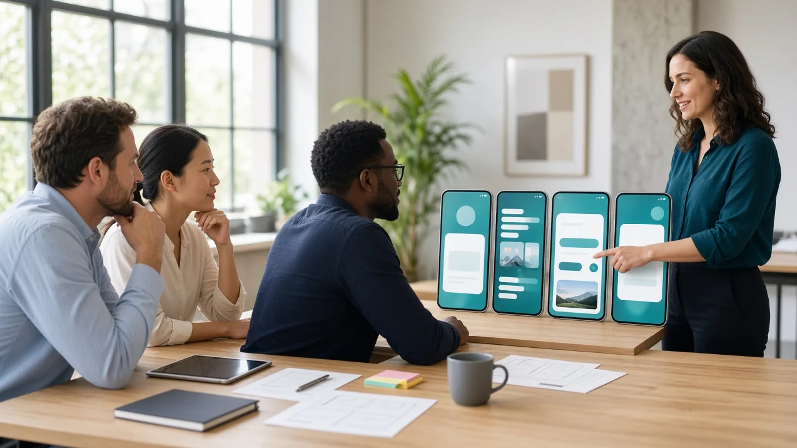 Mobile app design planning session with UI UX specialists