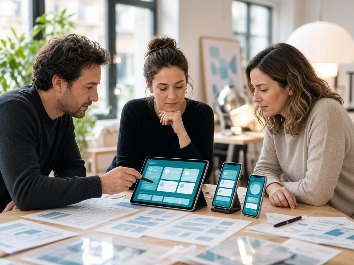 Experienced UI UX designers collaborating on mobile interfaces