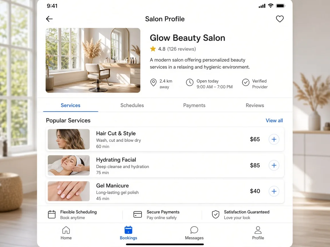 Fresha Inspired App appointment booking app preview