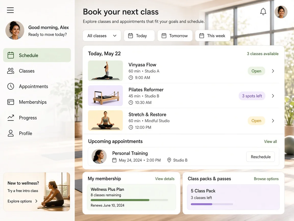 Mindbody Inspired App appointment booking app preview