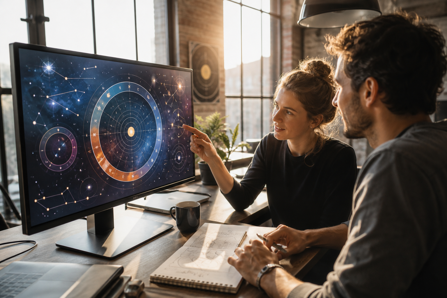 Astrology technology team planning horoscope birth charts astrologer consultations matchmaking payments and personalized digital experiences