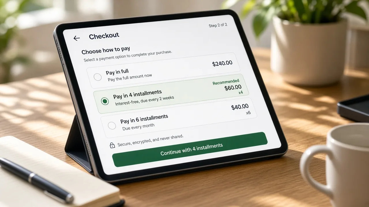 BNPL app concept showing customer financing, merchant checkout, installment payments, transaction management, and analytics