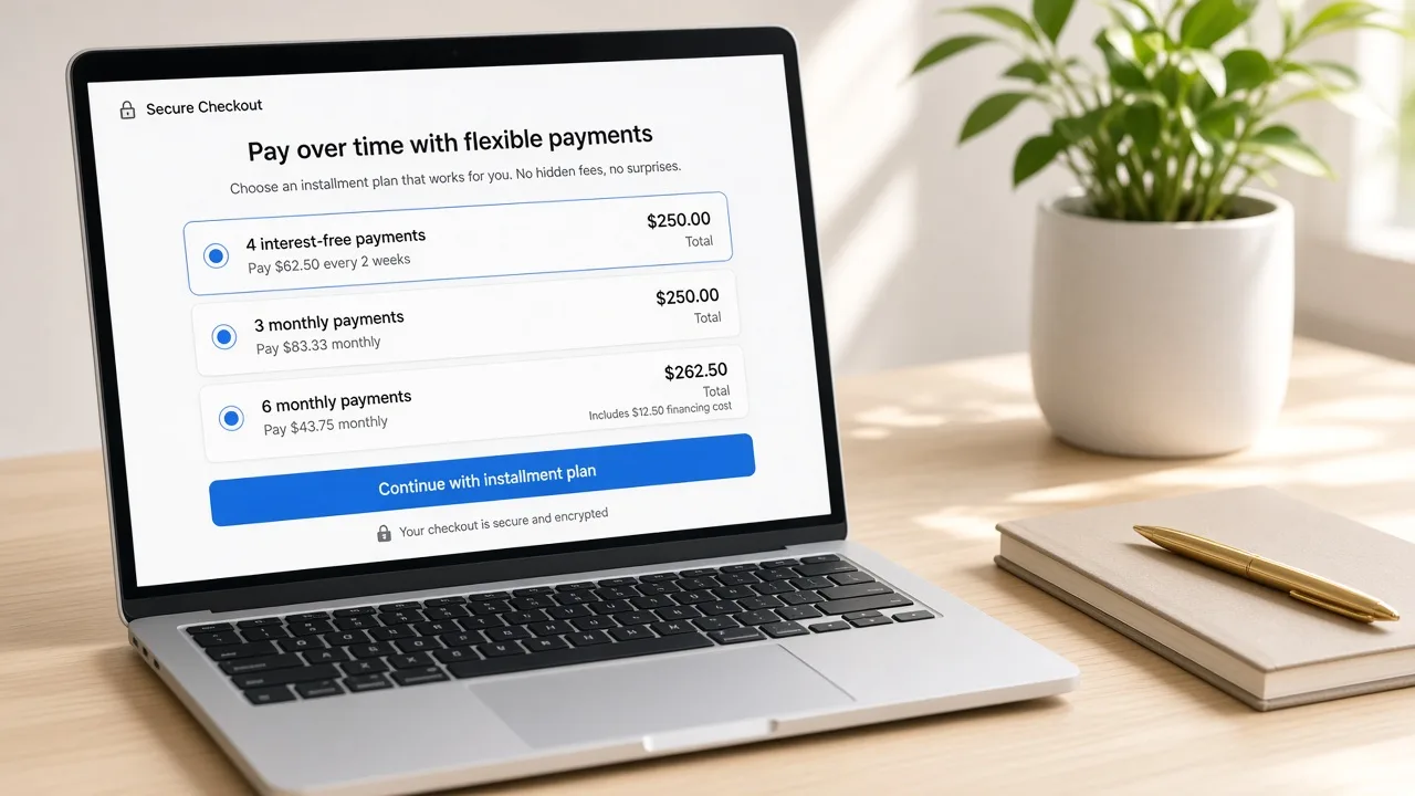 BNPL payment platform connecting customers, merchants, installment plans, secure transactions, and financial management tools