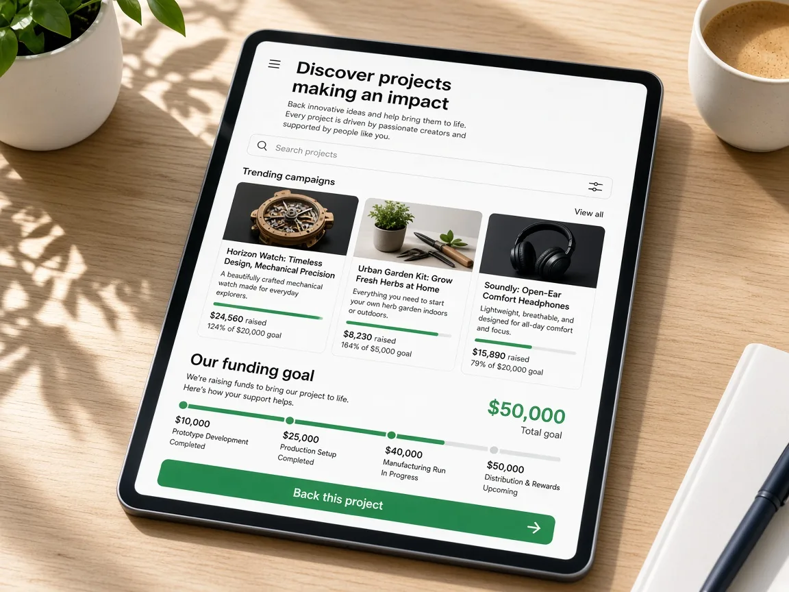 Kickstarter Inspired App crowdfunding app preview