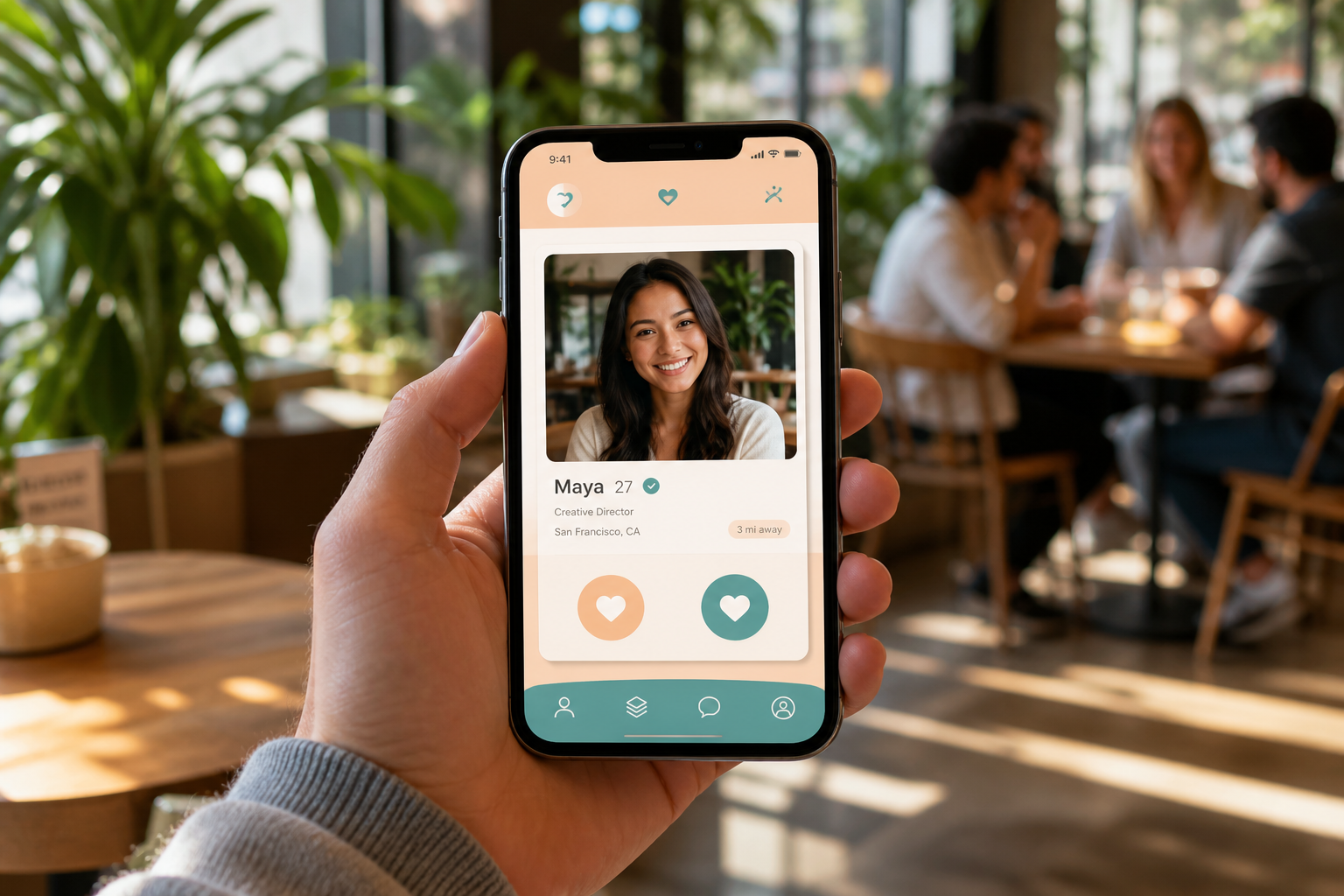 Custom dating application with profiles matching messaging subscriptions and user discovery