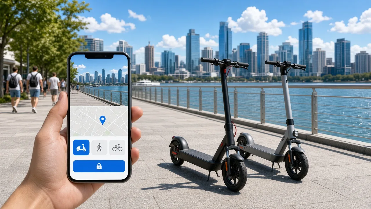 eScooter rental technology platform connecting riders, vehicles, live tracking, payments, fleet management, and mobility analytics