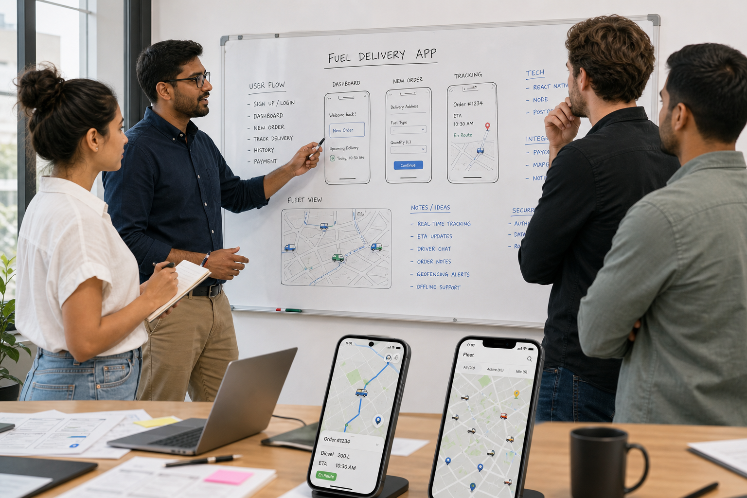 Fuel delivery technology platform planning fuel ordering driver management GPS tracking scheduling payments fleet operations notifications analytics and administration