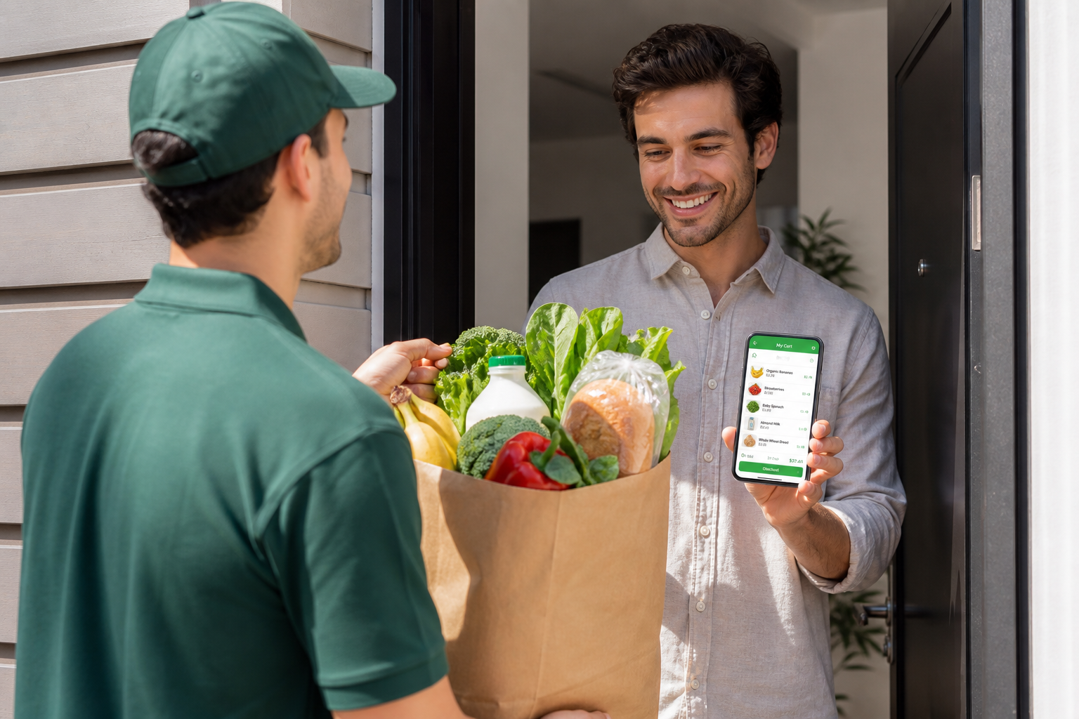 Grocery delivery application with online shopping product search shopping cart secure payments order tracking and delivery management