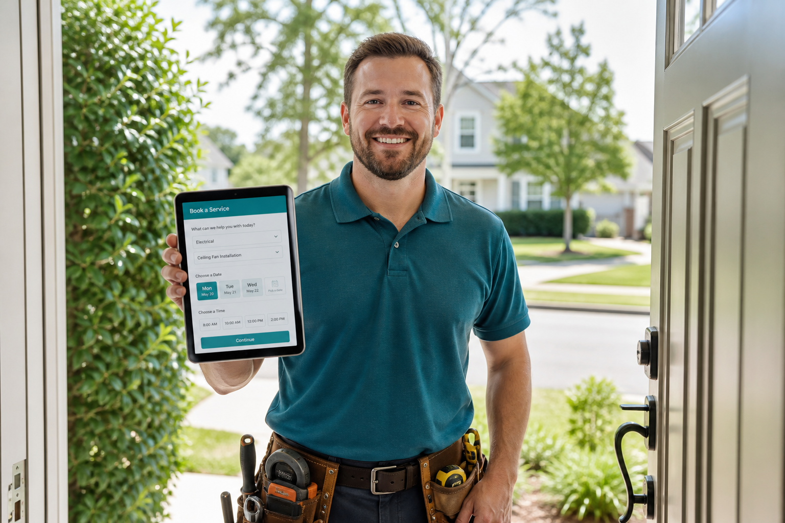 Handyman application with service discovery provider profiles instant booking scheduling GPS tracking secure payments reviews chat notifications and real-time job management