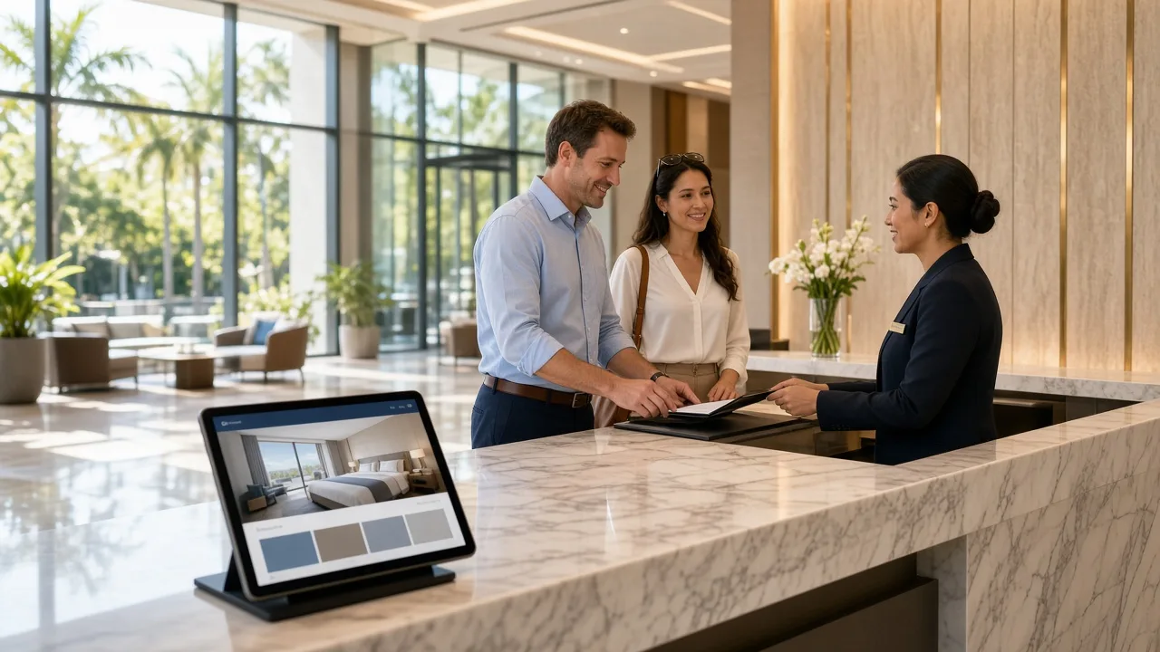 Hotel booking application with room discovery real time availability secure payments property management guest communication booking automation reviews and personalized experiences