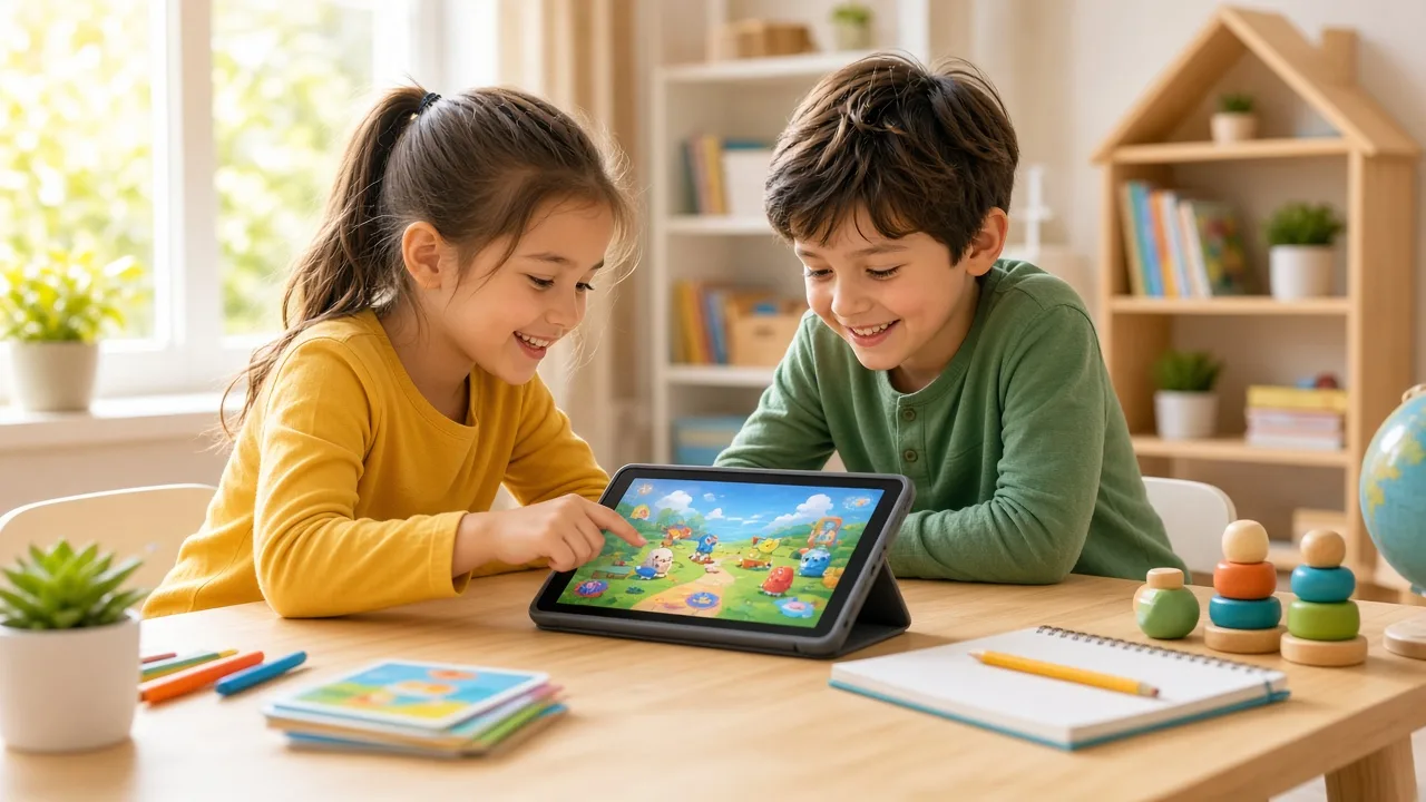 Kids learning platform featuring interactive lessons, educational games, progress tracking, parental controls, and engaging activities