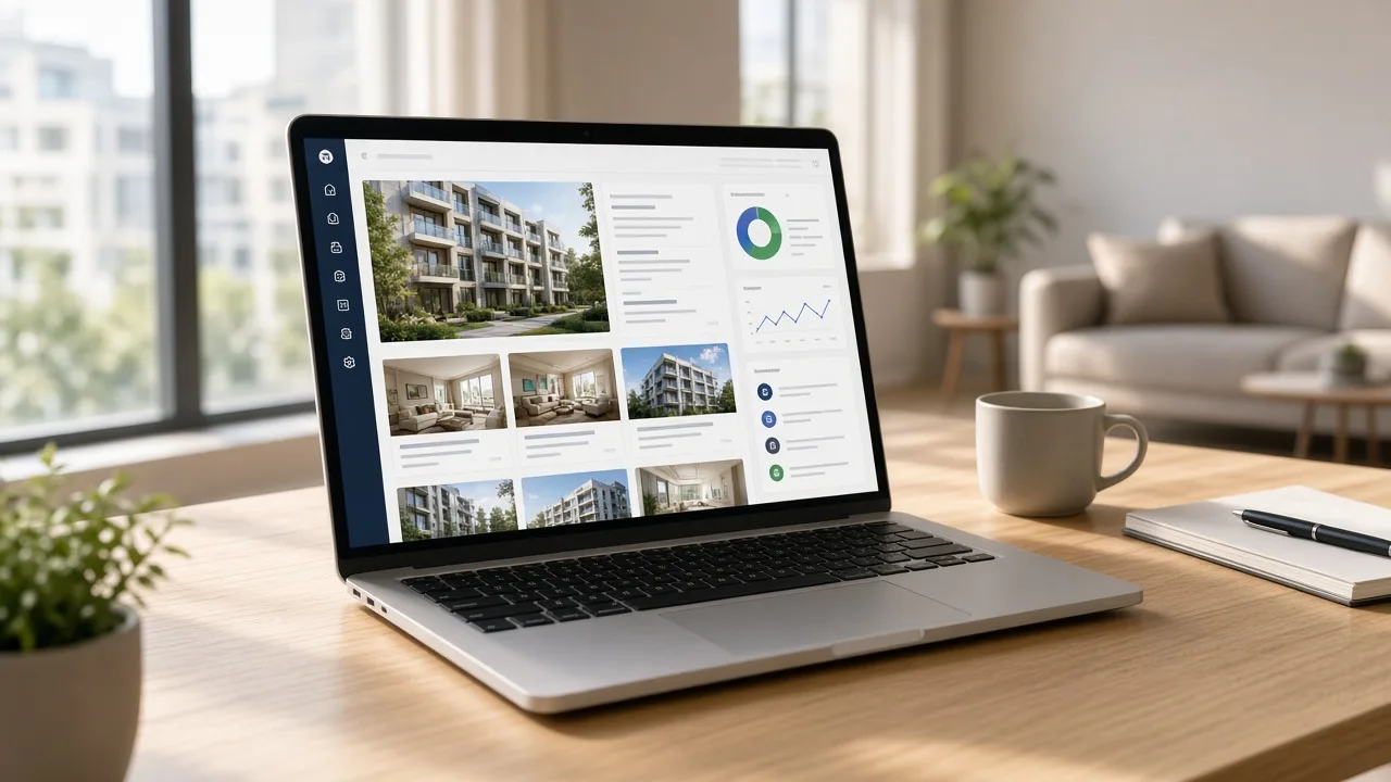 Property management platform connecting properties, tenants, leases, payments, maintenance, communications, and portfolio reporting
