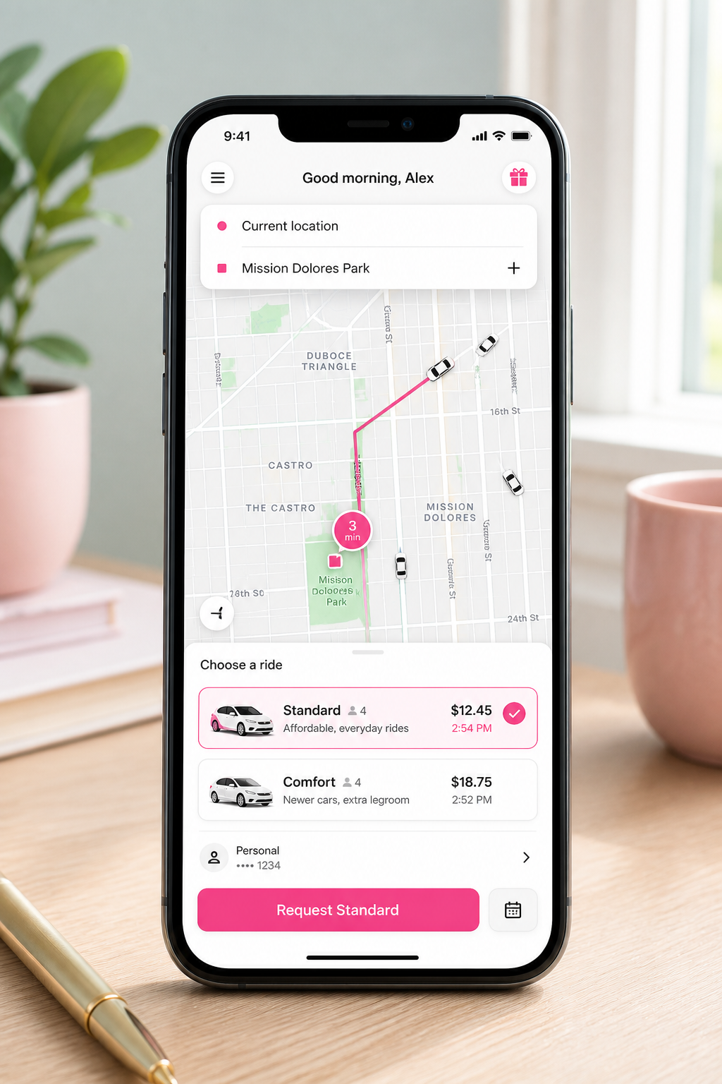 Lyft inspired taxi booking app preview