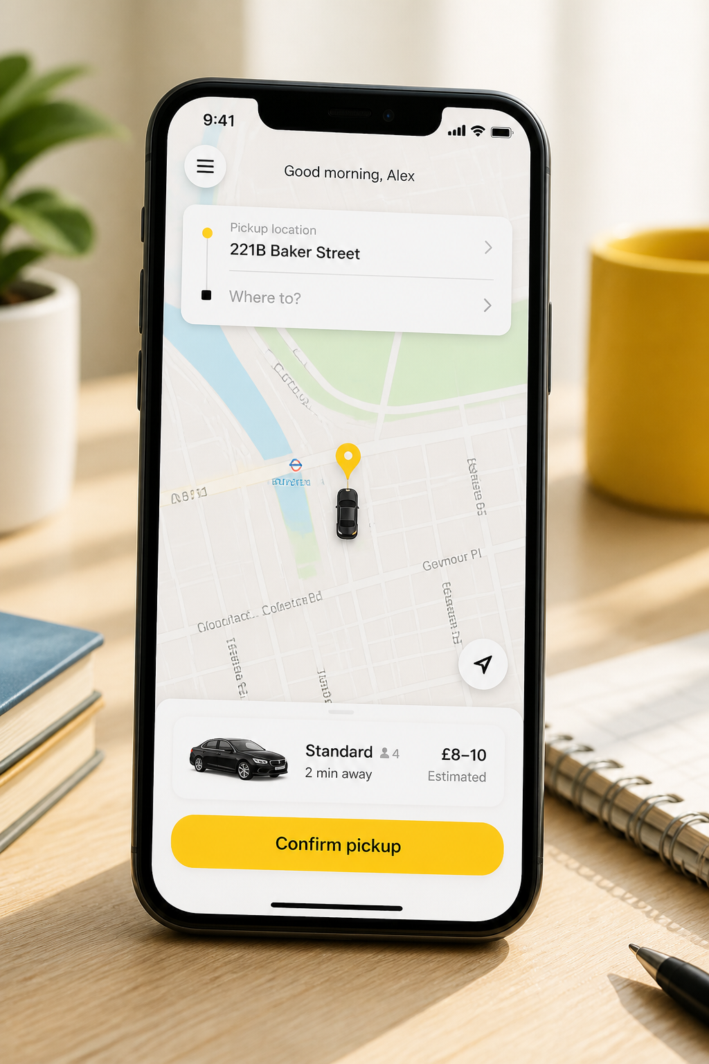 Uber inspired taxi booking app preview