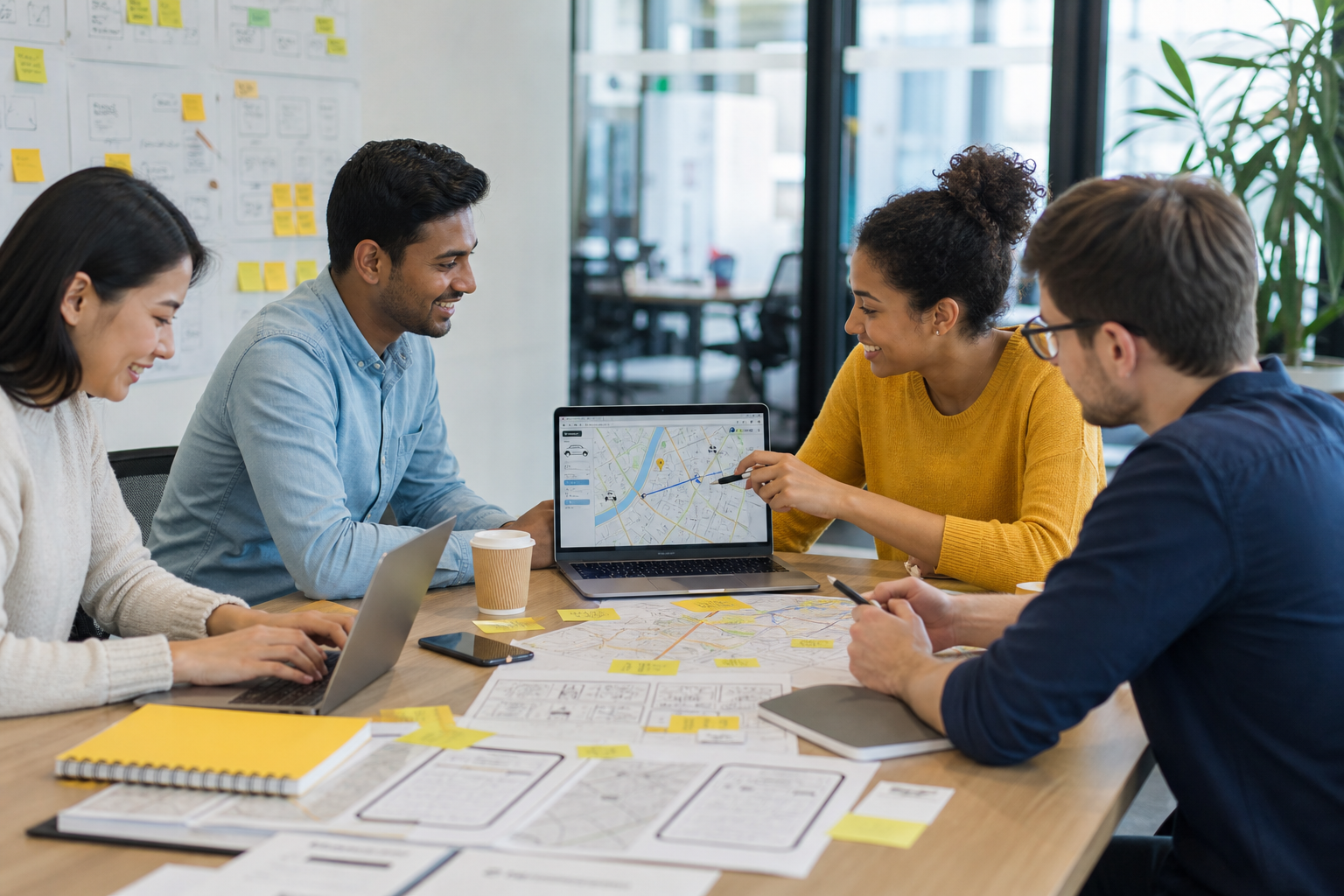 Taxi technology team planning passenger booking driver matching GPS tracking navigation payments fleet management and dispatch