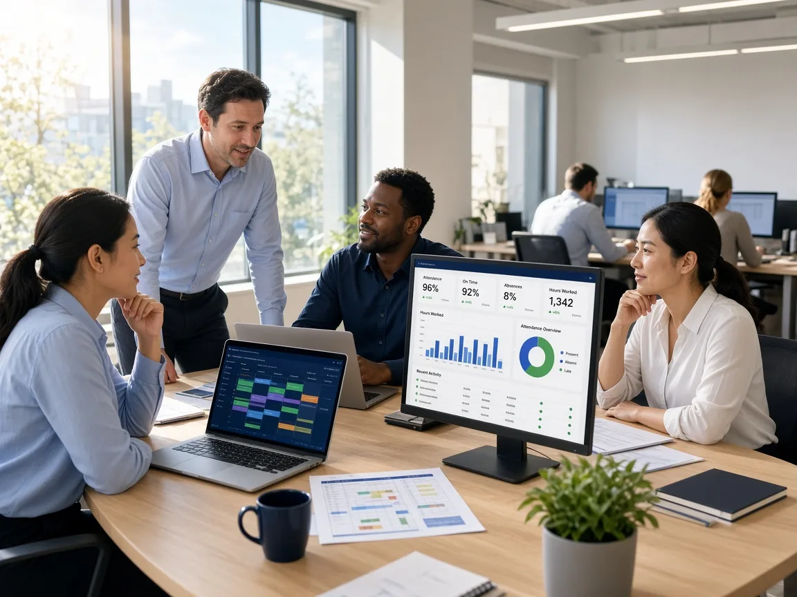 Workforce management platform connecting employees, managers, scheduling, attendance, payroll, and analytics