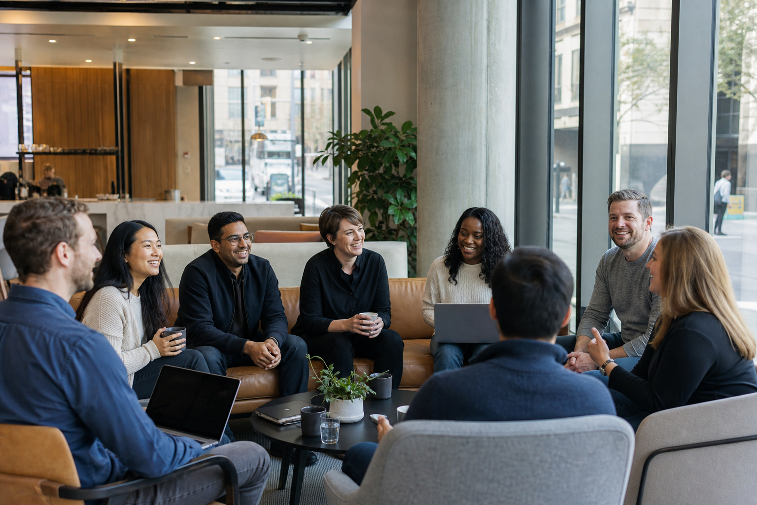 Engineering team collaborating in a modern product studio