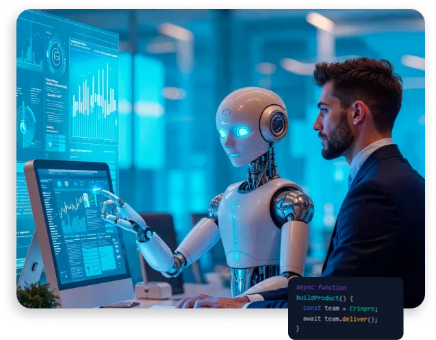 Team of AI engineers collaborating on coding tasks