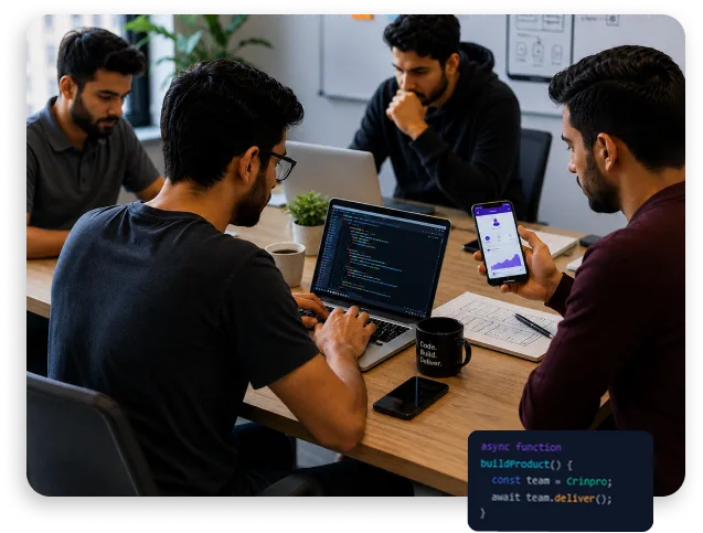 Team of software engineers collaborating on coding tasks