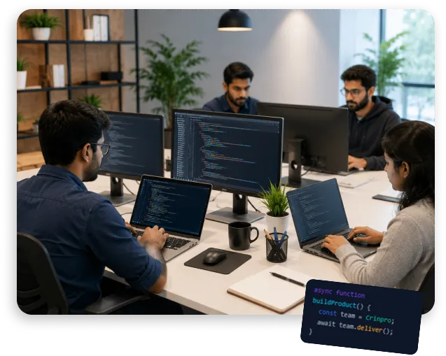 Team of software engineers collaborating on coding tasks