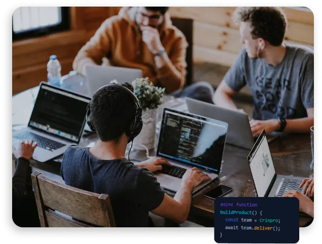 Team of software engineers collaborating on coding tasks