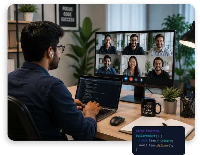 Team of software engineers collaborating on coding tasks