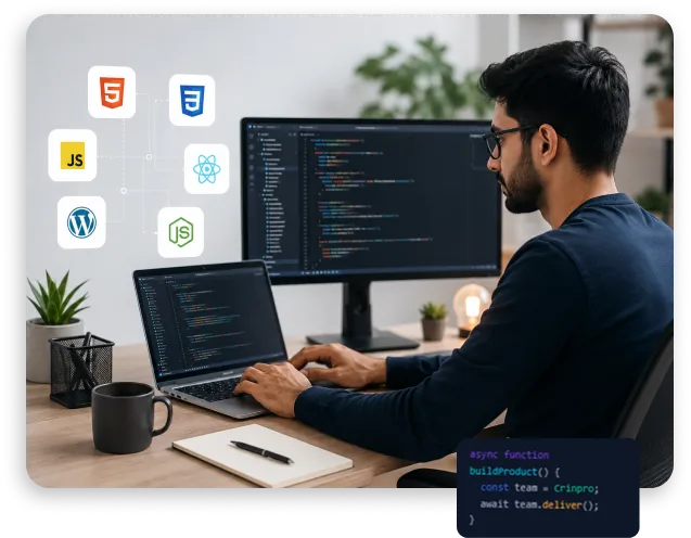 Web developer coding on a computer