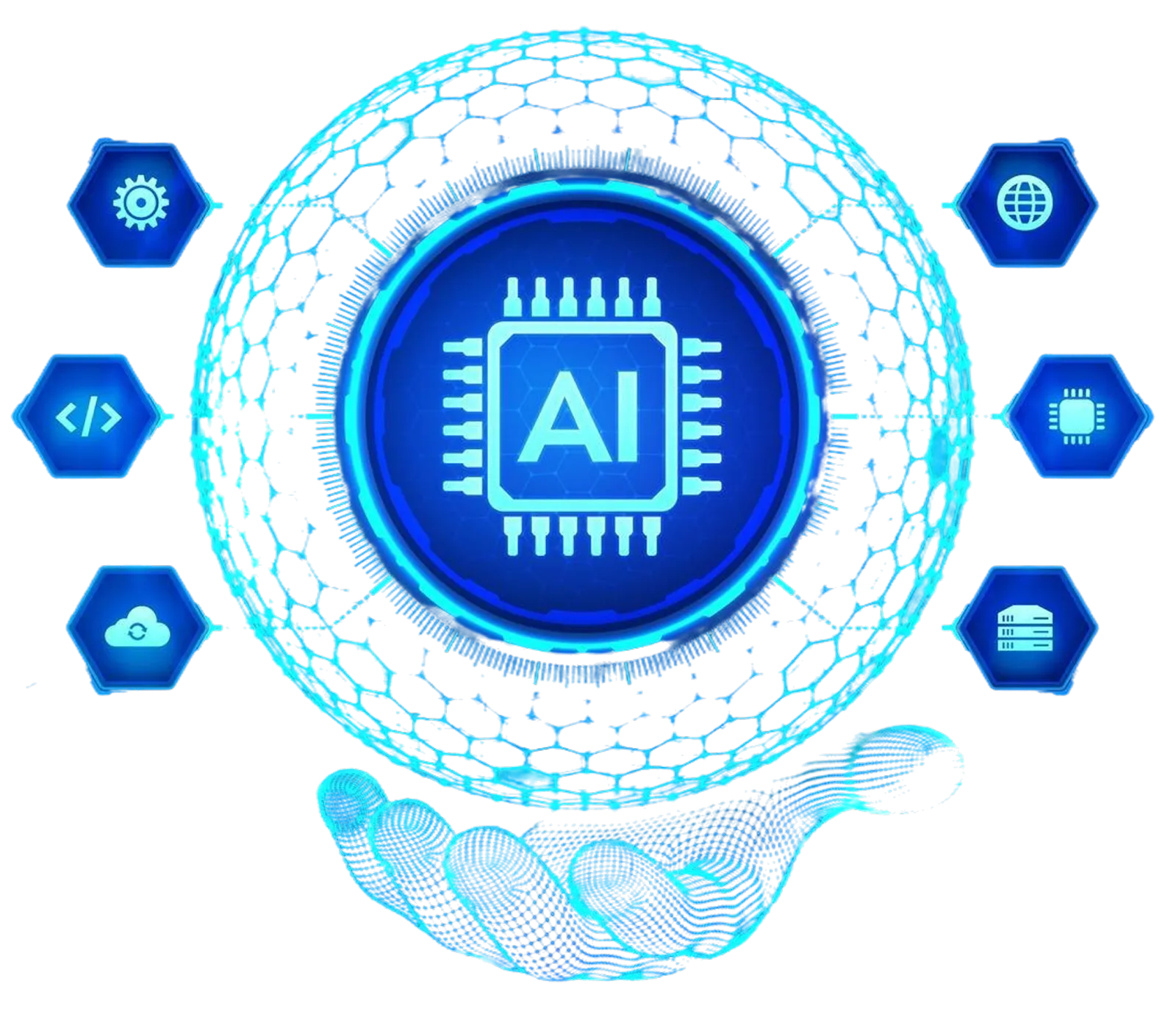 Futuristic AI chip with digital circuits and glowing elements, representing advanced artificial intelligence technology