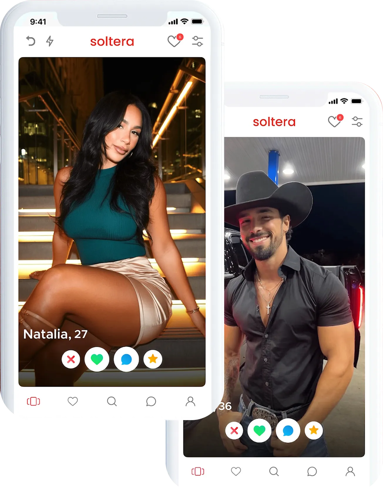 Soltera mobile app mockup on smartphone