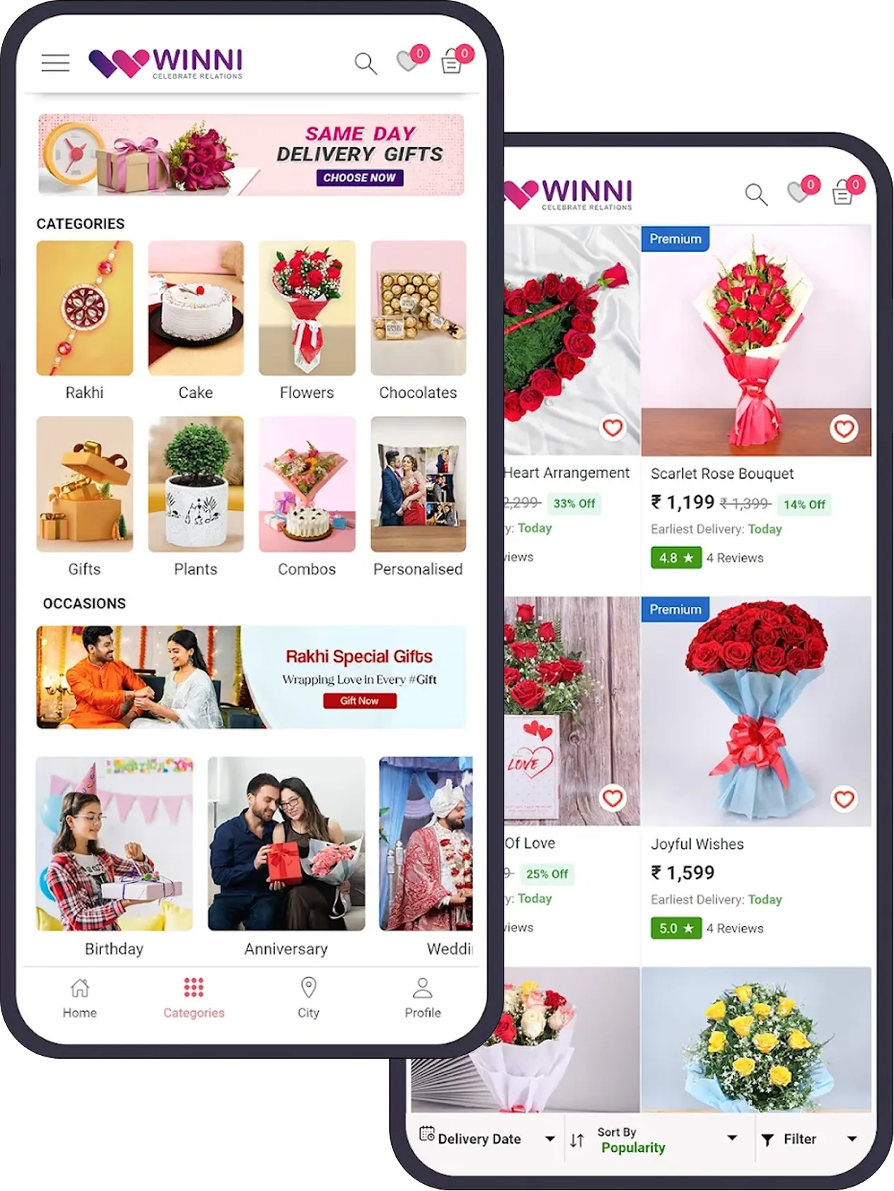 Winni mobile app mockup on smartphone