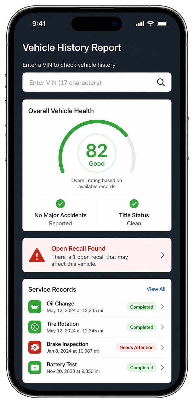 Vehicle history clone app