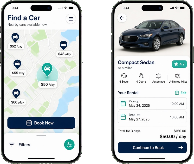 Car rental mobile app interface