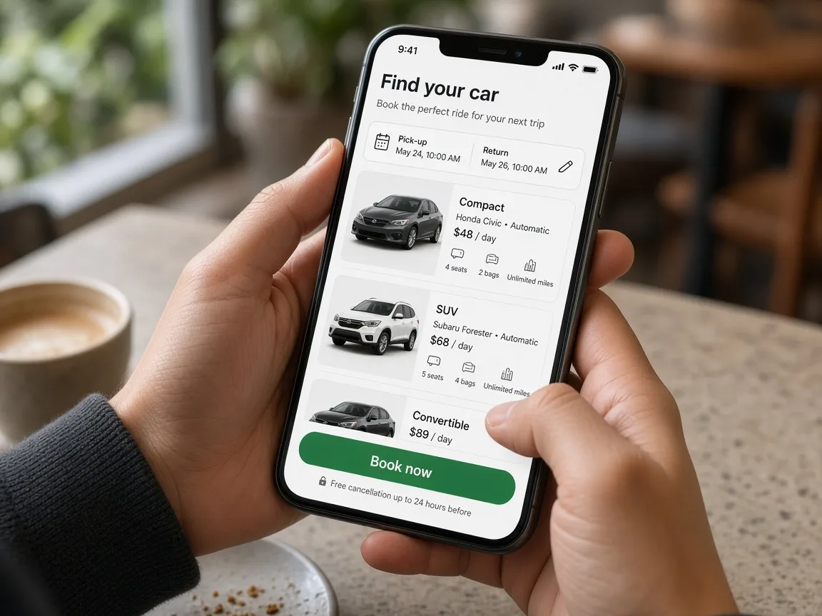 Car rental user panel screens