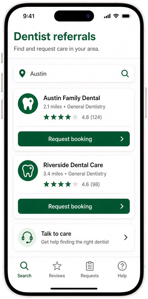 Dentist referral and search app