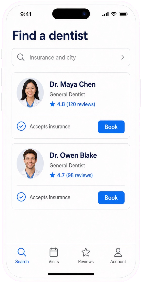 Zocdoc clone dental booking app