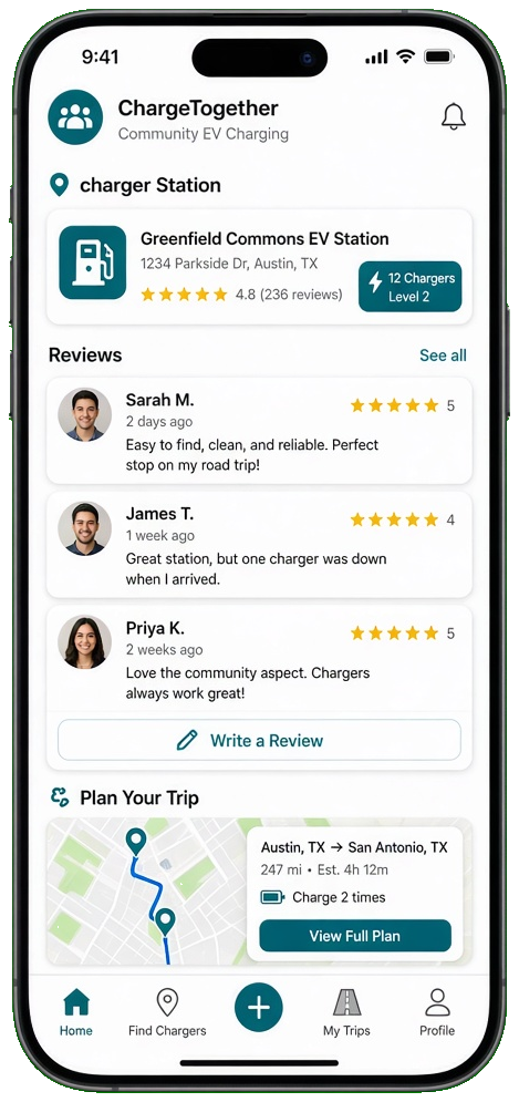 PlugShare clone EV station reviews app