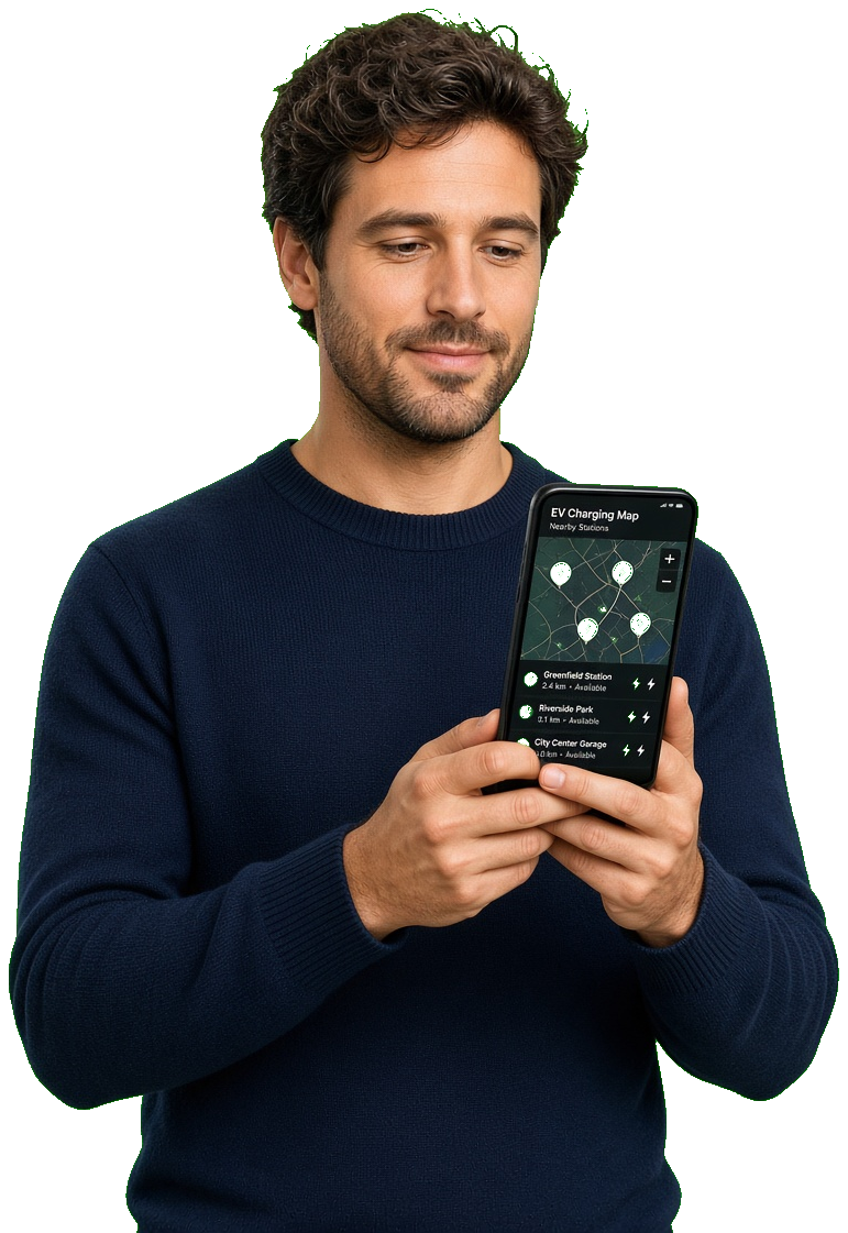 EV software developer holding a charging app
