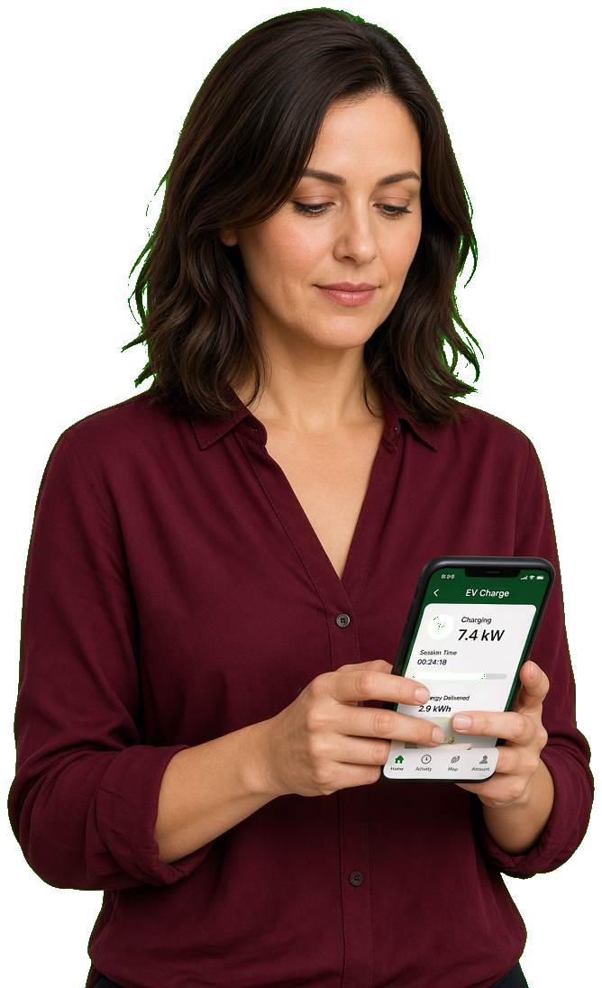 EV software expert with charging app screens