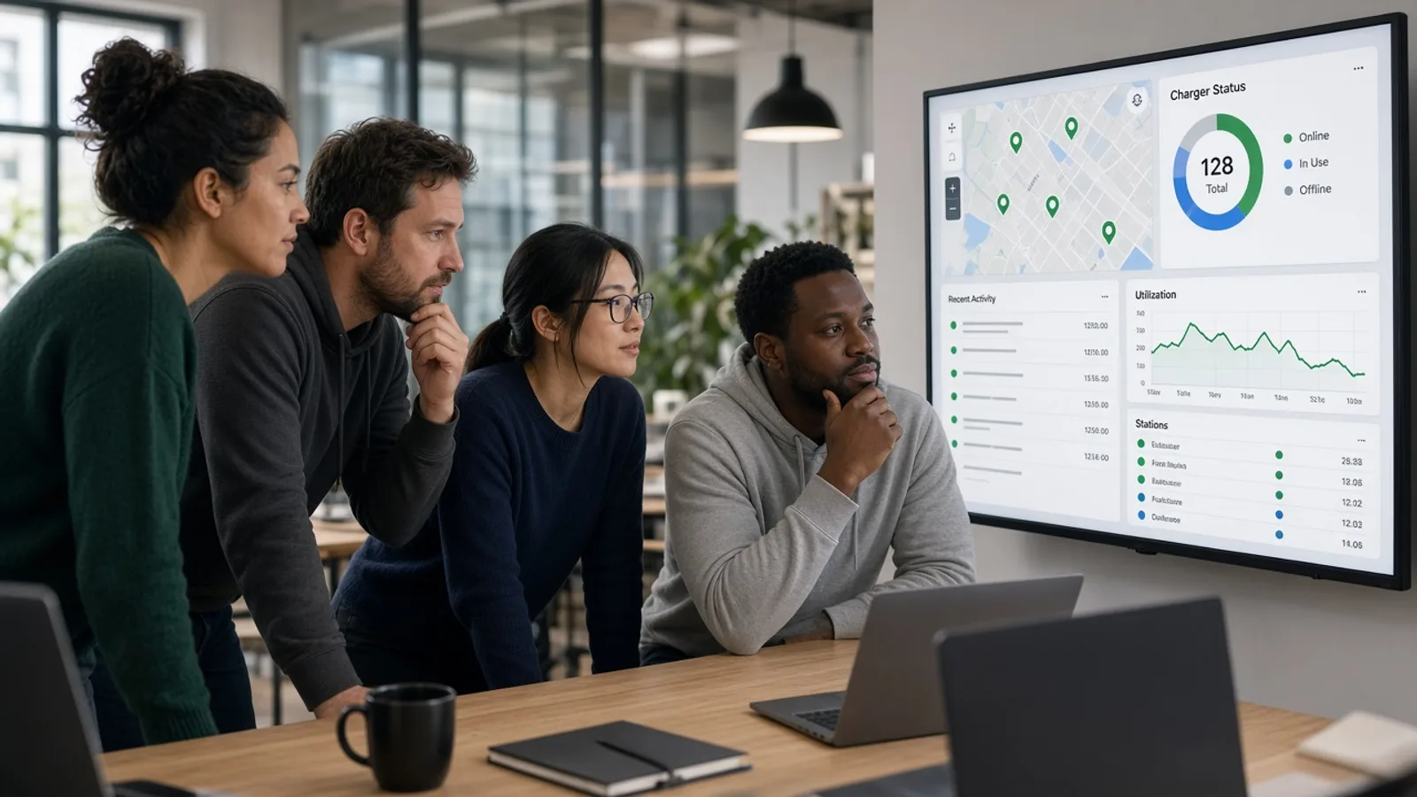 EV software team collaborating on charging platforms